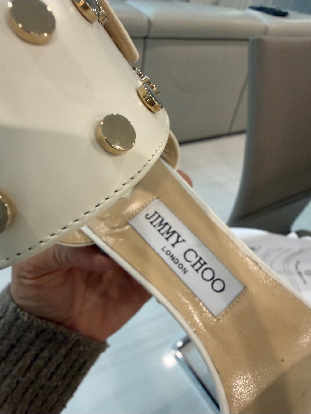 Jimmy Choo White Studded Block Heel Sandals with Ankle Cuff size 39 - Picture 7 of 9